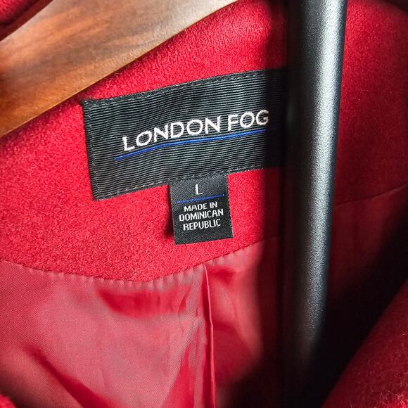 London Fog Women's Red Pea Coat Wool Blend Size L Vintage Style - Picture 2 of 3